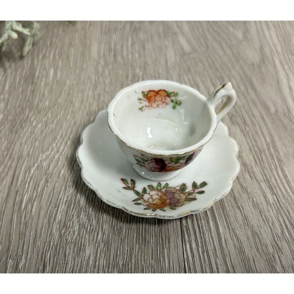 Vintage Miniature Tea Cup & Saucer For Doll Play Set Tea Time Tea Party - Picture 2 of 7